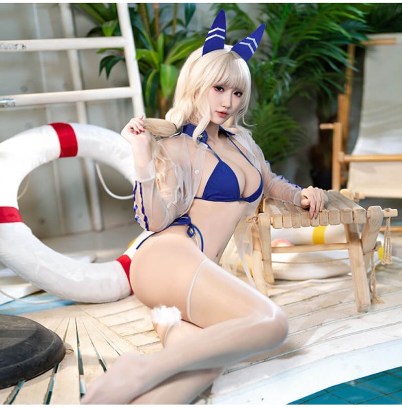 FEE ET MOI - Goddess of Victory Sheer Bikini Set (White - Blue) FEE ET MOI - Goddess of Victory Sheer Bikini Set (White - Blue)
